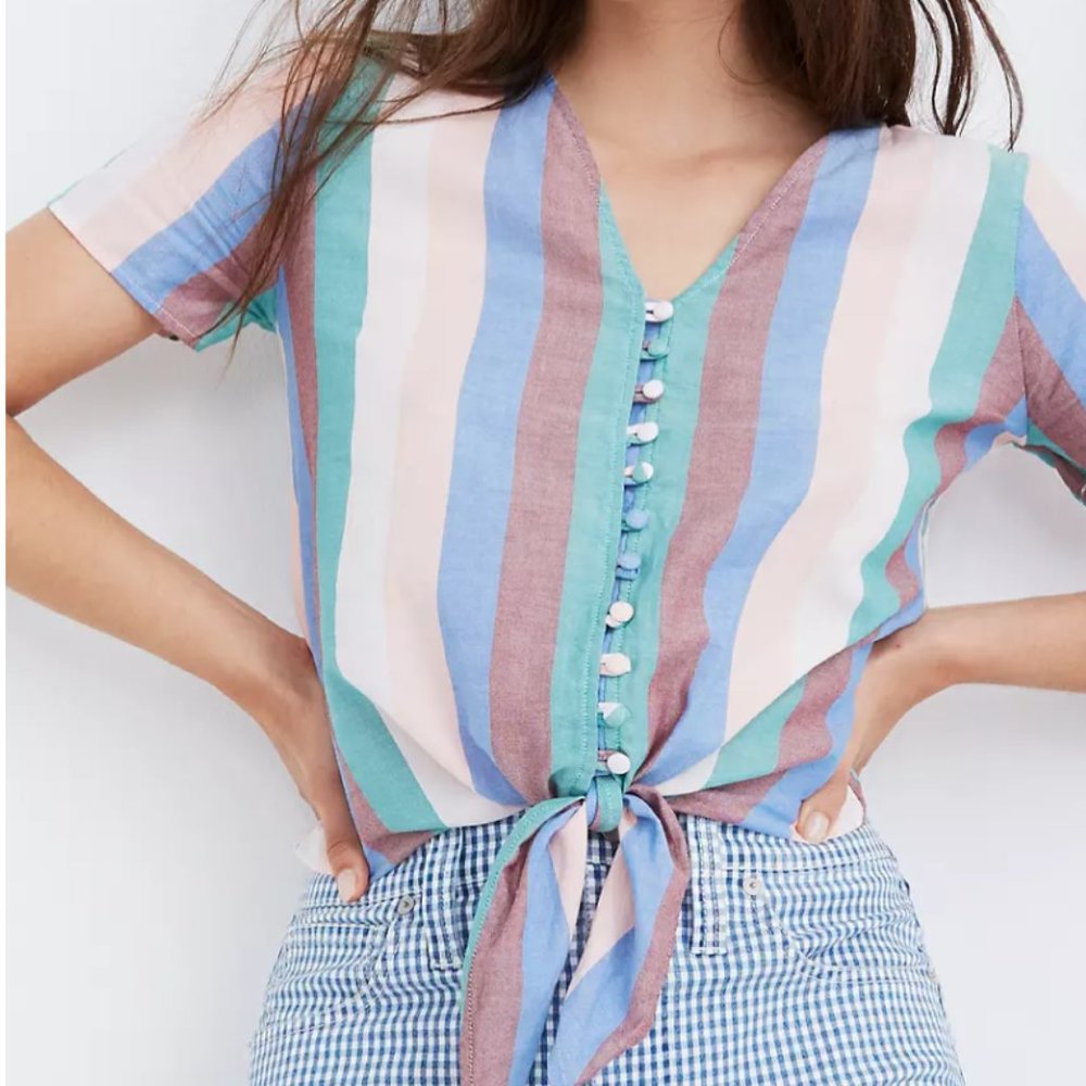 Madewell Stripe Tie-Front Button Top